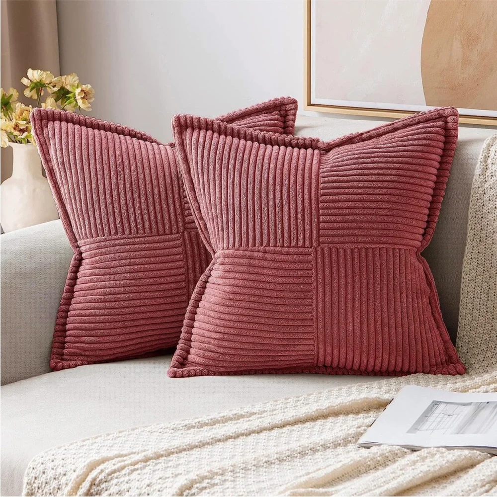 Pink Stripe Texture Corduroy Farmhouse Pillow Cover Luxury Soft Pillow Cover Set